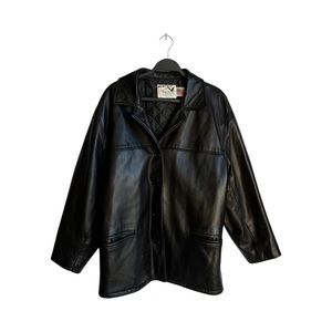 American Pride black soft leather quilted lined peacoat size Medium
